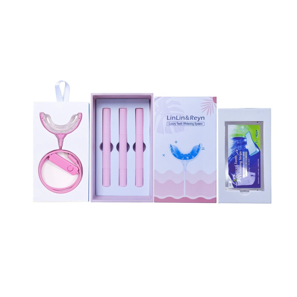 Teeth Whitening Strips with LED Light – 6 Pens in Pink Box