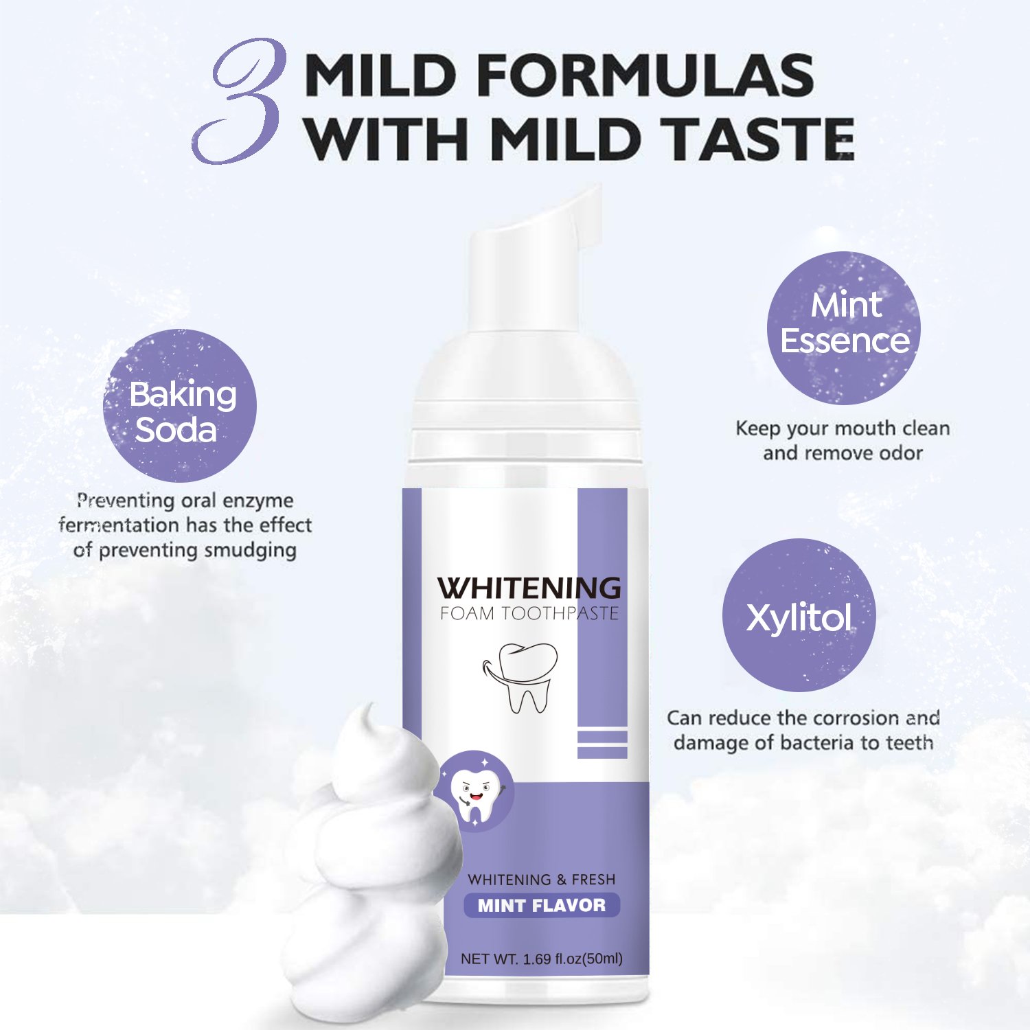 Teeth Whitening Foam Toothpaste – 50ml Flavored