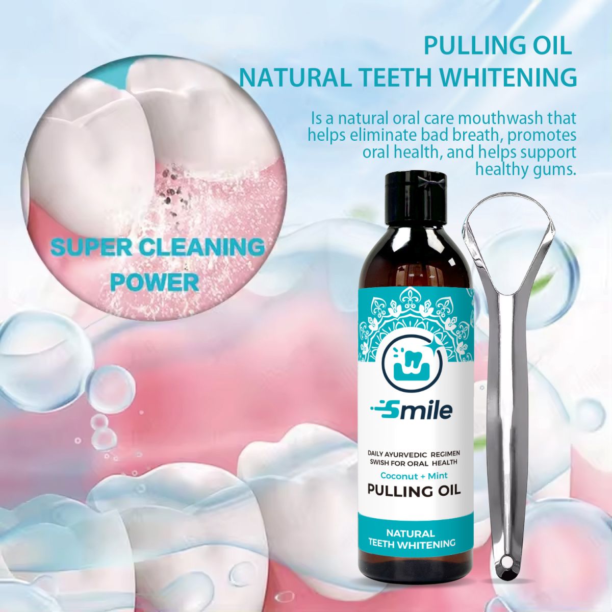 Natural Fresh Breath Teeth Whitening Mouthwash – Alcohol Free Coconut Oil