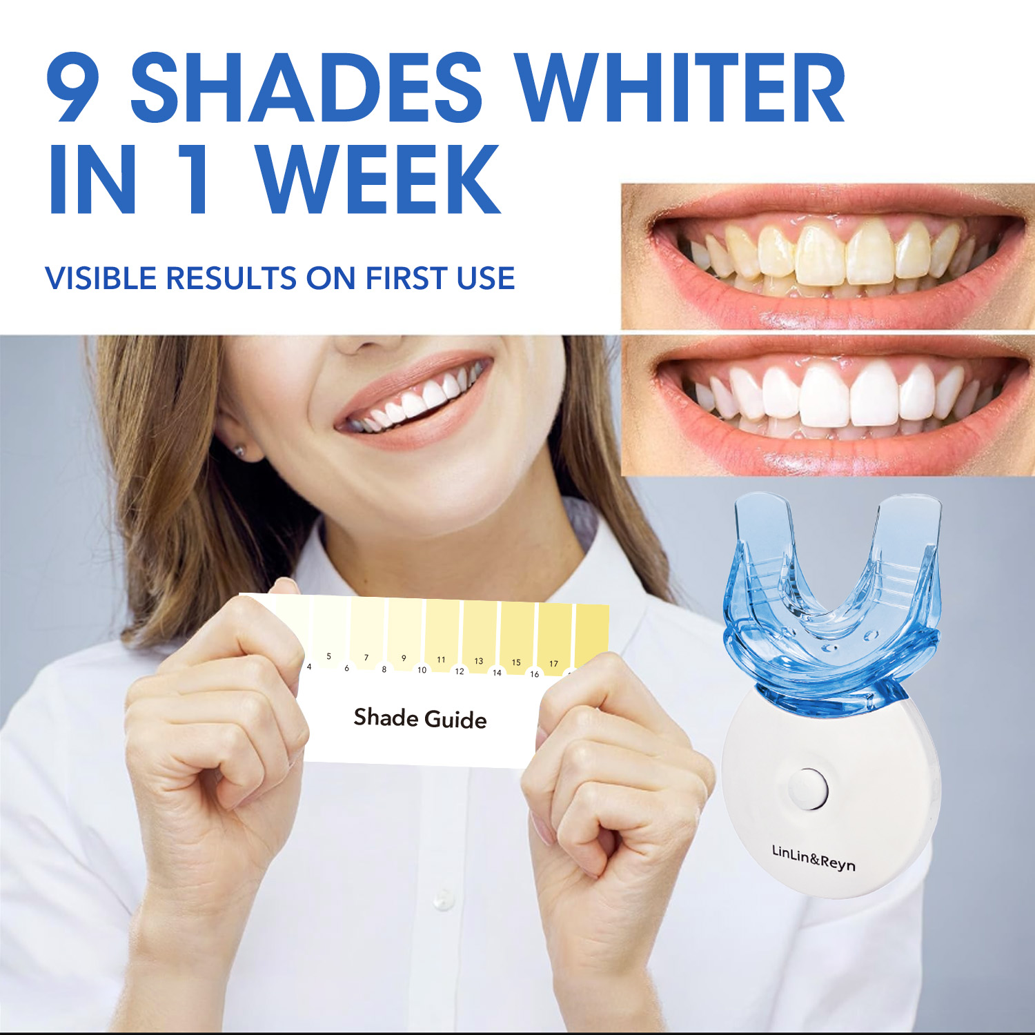 Teeth Whitening Kit – 5 Blue LED Lights, 3 Gel Pens