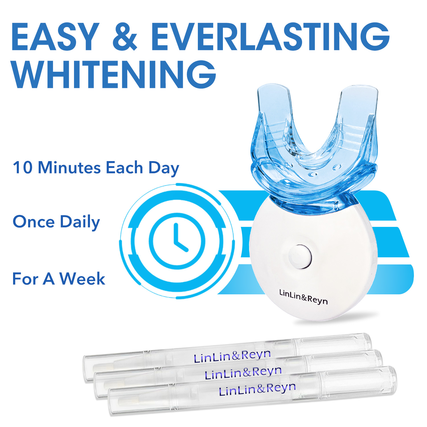 Teeth Whitening Kit – 5 Blue LED Lights, 3 Gel Pens