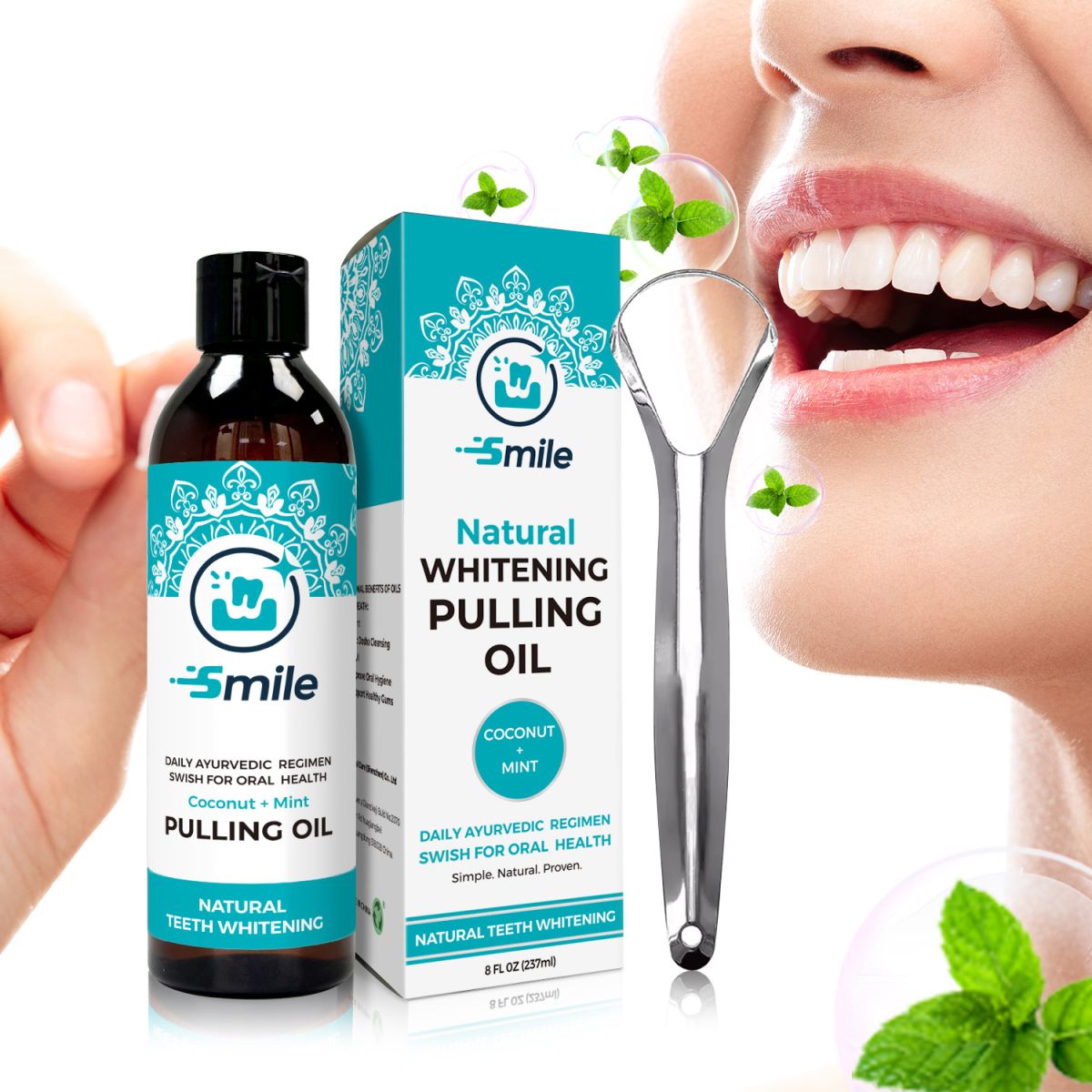 Natural Fresh Breath Teeth Whitening Mouthwash – Alcohol Free Coconut Oil