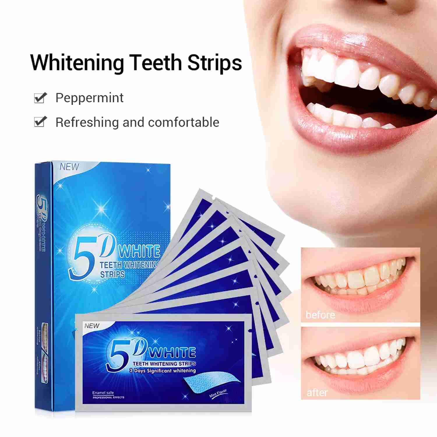 5D White Vegan Teeth Whitening Strips – 6% HP