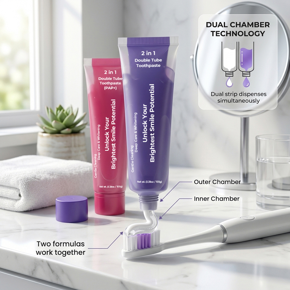 2 in 1 Double Tube Toothpaste 100g Teeth Cleaning PAP HP Teeth Whitening Toothpaste