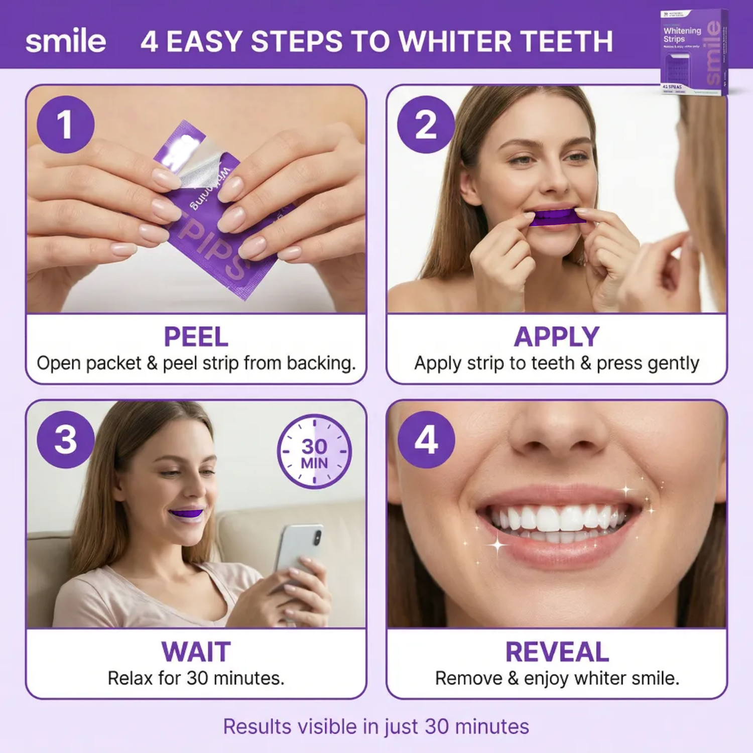 Purple Whitening Strips - Stain Treatment Combining Whitening and Color Correction