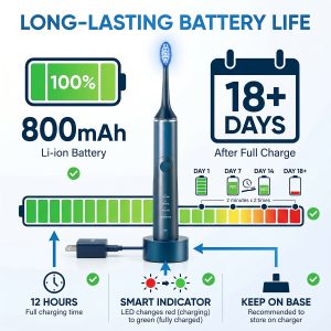 IPX7 Waterproof Automatic Portable Built-in Timer Soft Bristles Blue LED Light Wireless Rechargeable Electric Toothbrush