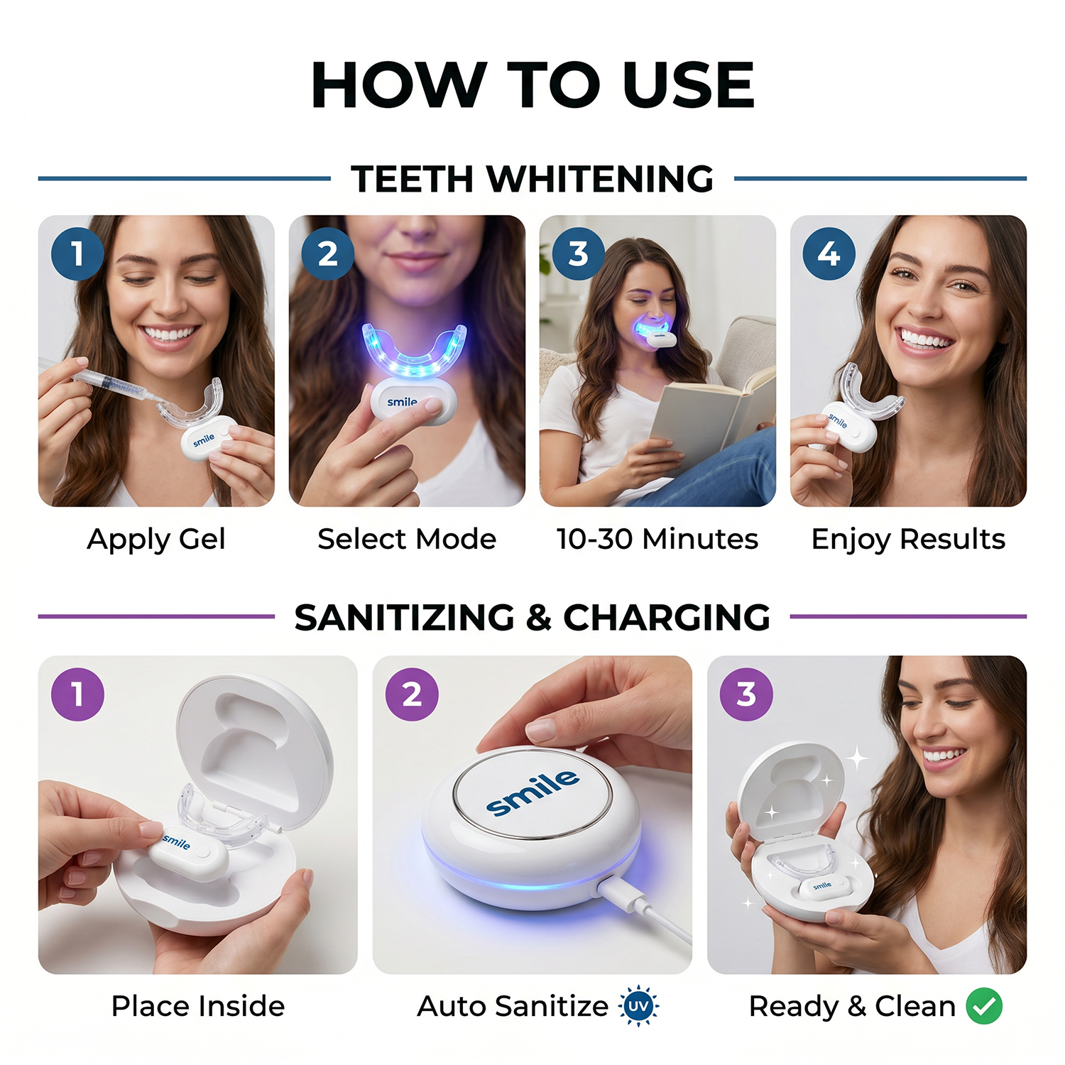 Wireless LED Accelerating Whitening Mouthpiece Rechargeable Teeth Whitening Light with UV Sanitizing Case