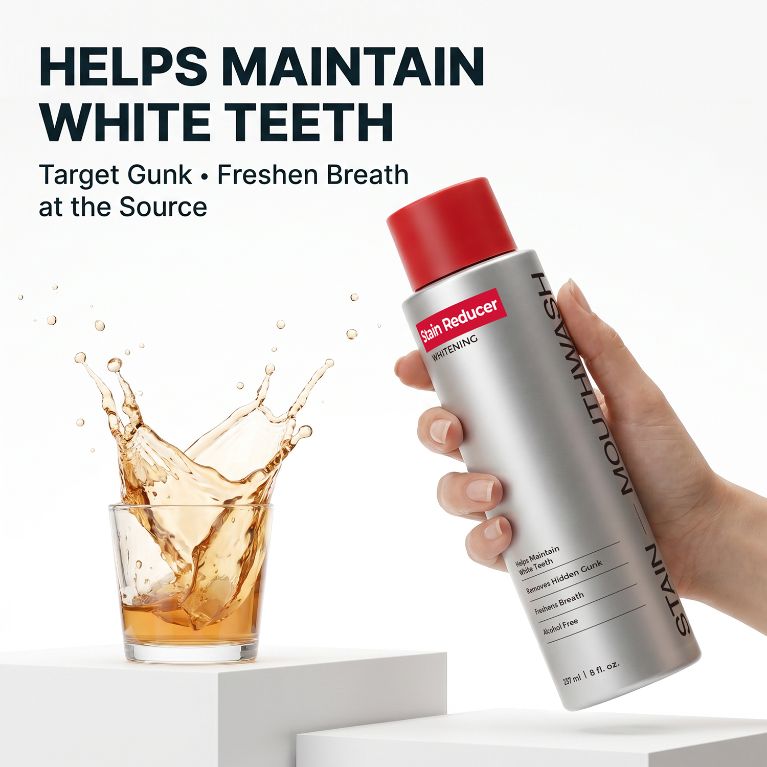 Fresh Breath Hydrogen Peroxide Mouthwash Gunk Removing Mouthwash Peroxide Rinse ID Stain Whitening Mouthwash with Essential Oils